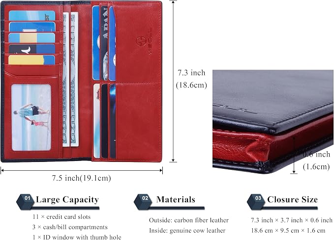 VISOUL Mens Leather Long Bifold Checkbook Wallets - Image 3