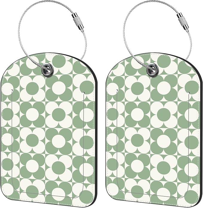 2 Pack Cute Luggage Tag for Suitcases Vintage Groovy Flowers Leather Luggage by iapodiad
