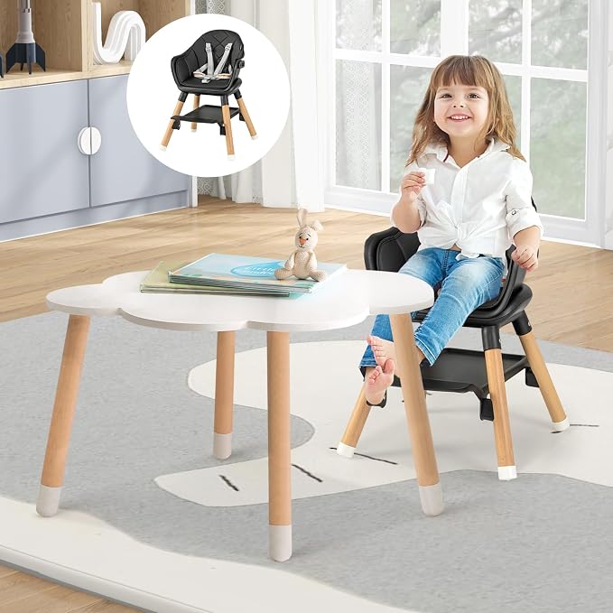 HONEY JOY Baby High Chair, 6 In 1 Convertible Wooden Highchair - Image 9