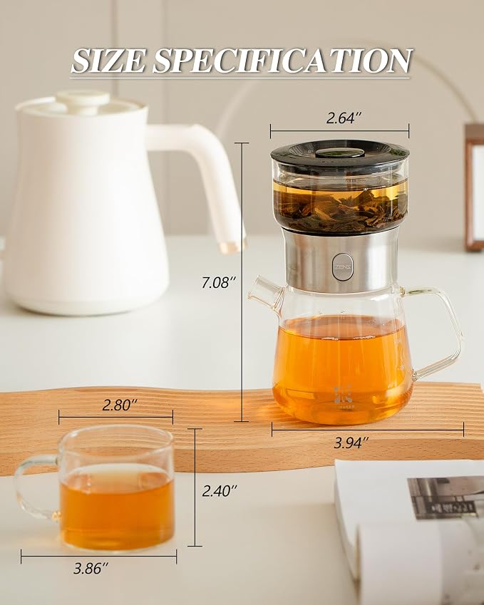 ZENS Modern Glass Tea Infuser Teapot Set, Smart One Touch Tea Maker - Image 3
