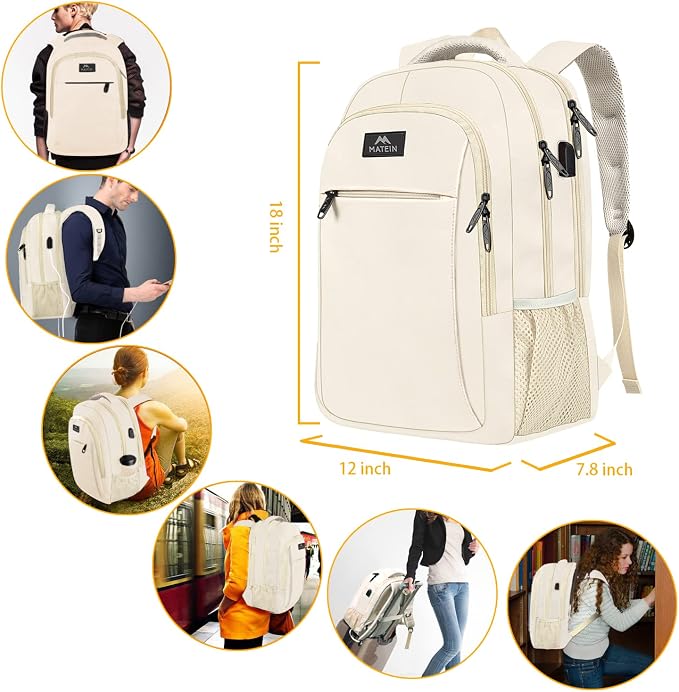 MATEIN Beige Laptop Backpack 15.6 Inch, Lightweight Sturdy Bag - Image 7