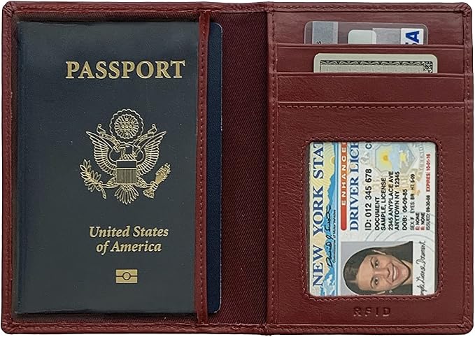Personalized Monogrammed Merlot Leather RFID Passport Wallet - Image 5