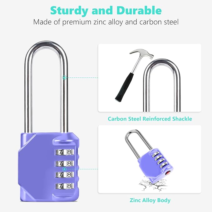 CL21VP 2.6 Inch Long Shackle Combination Lock, 4 Digit Combination Padlock Set - Image 3