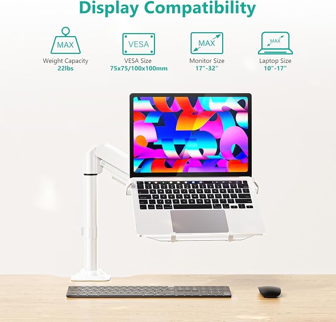 WALI Laptop Tray Desk Mount, Laptop Arm Mount Fits 10-15.6 Inch Notebook - Image 2