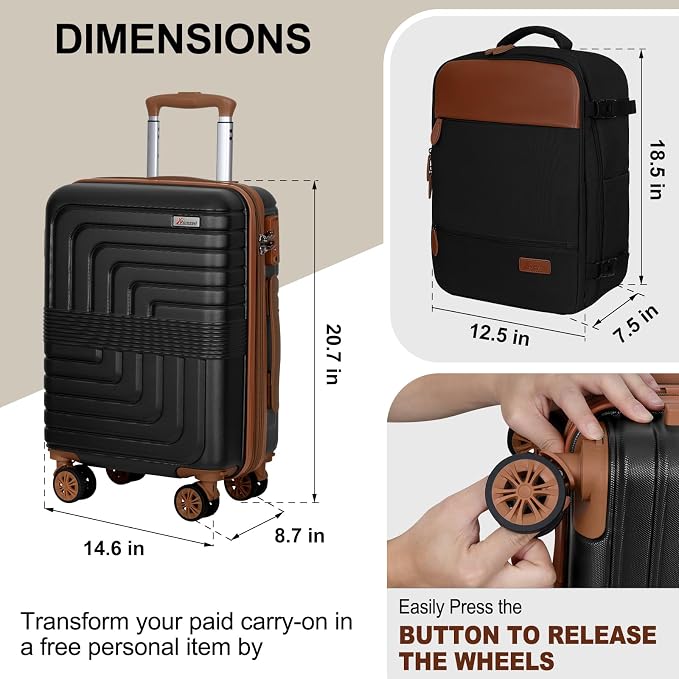 Romswi Luggage Sets 2 Piece, Expandable Carry On Luggage 20In - Image 9