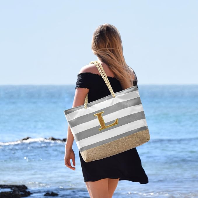 Becokan Beach Bag Initial Beach Tote - Image 5