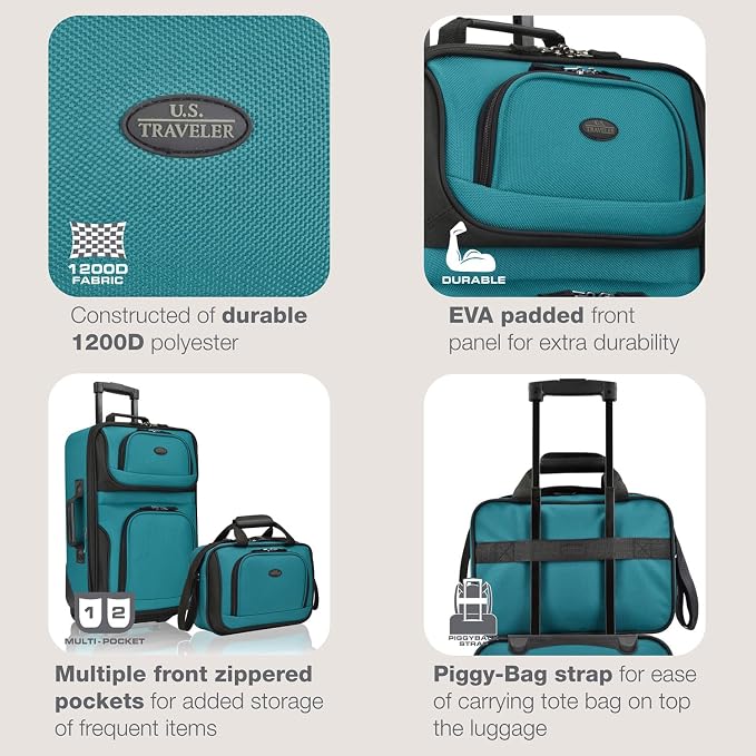 U.S. Traveler Rio Fabric Expandable Carry-on Luggage, Rolling Suitcase - Image 3