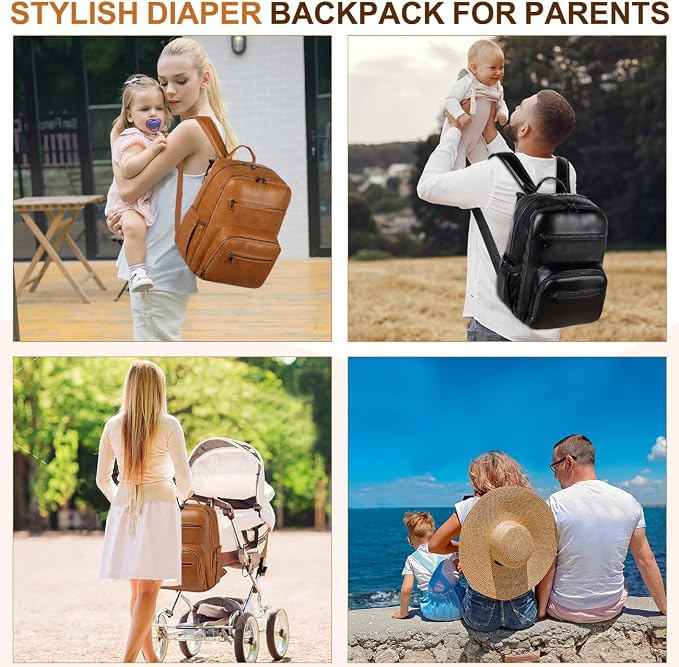 VASCHY Diaper Bag Backpack for Mum Dad, Unisex Large Waterproof Vegan Leather - Image 7