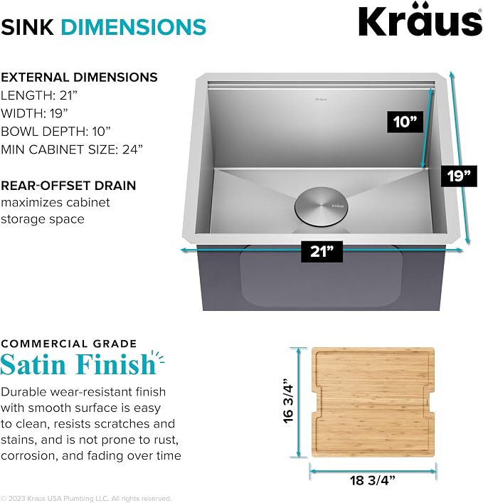 KRAUS Kore 21-Inch Undermount Workstation 16 Gauge Single Bowl Stainless Steel - Image 4