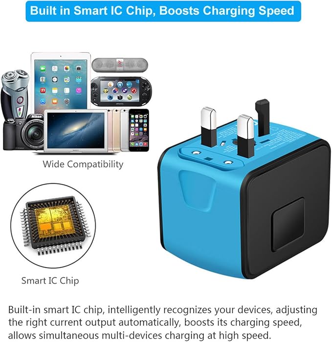 Universal International Travel Power Adapter W/Smart High Speed 2.4A 4xUSB Wall - Image 3