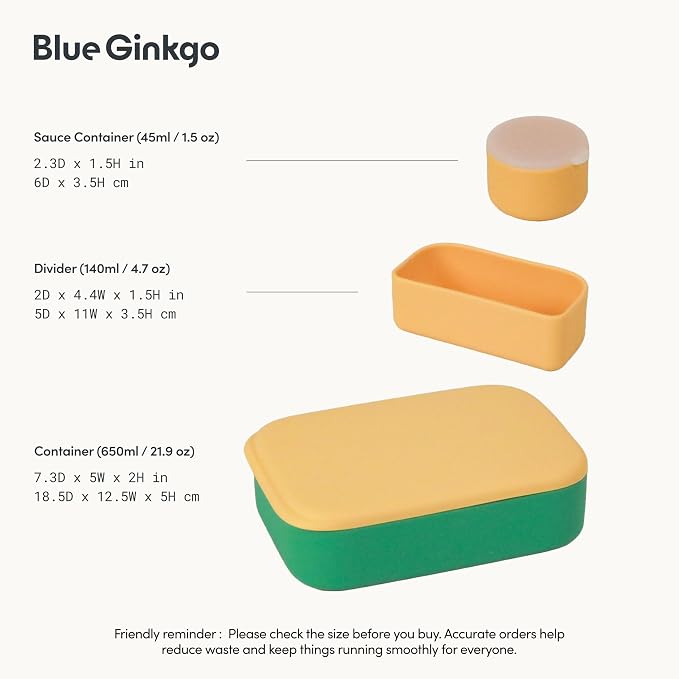 BLUE GINKGO Silicone Lunch Box Set – Durable Heavy-Duty Silicone Bento Box - Image 3