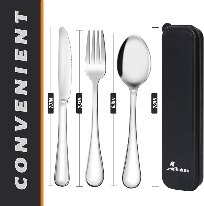 4 Picec Travel Utensils Camping utensils Travel Silverware Set - Image 2