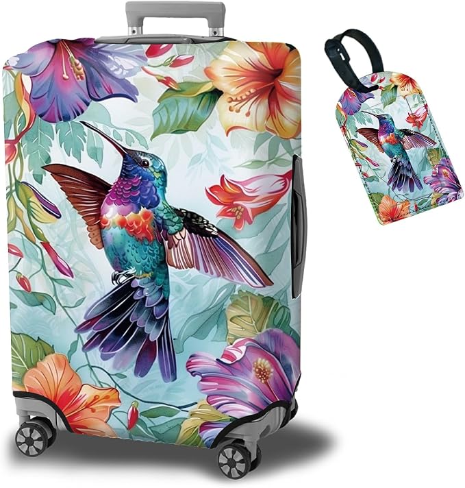 Luggage Cover Suitcase Protector + Tag, Hummingbirds Travel Cover by BWEGRHE