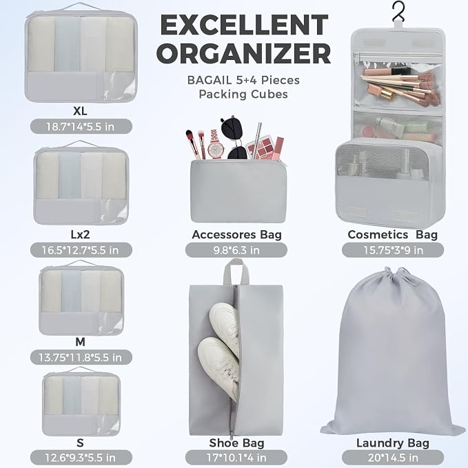 BAGAIL 9 Set Packing Cubes Luggage Packing Organizers - Image 4