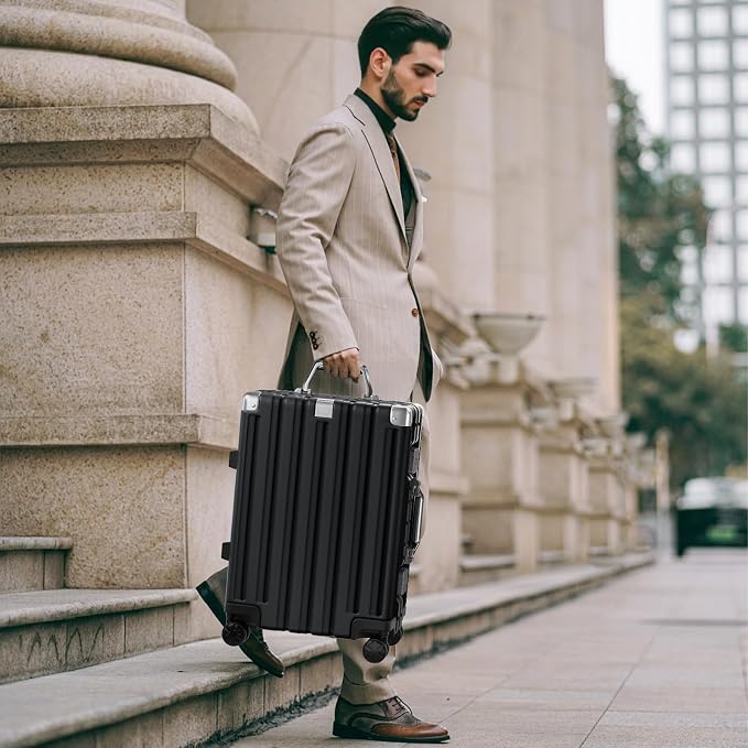 Krute Checked Aluminum Frame Suitcase 24 Inch Zipperless Luggages Hardside PC - Image 9