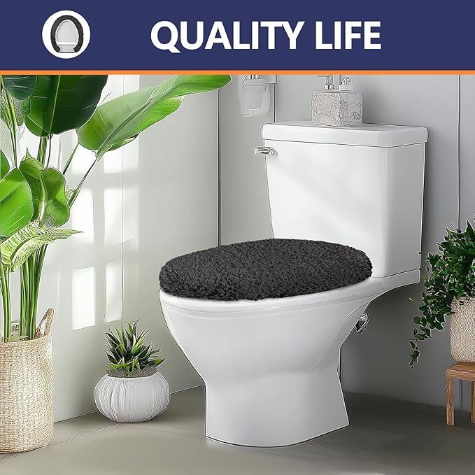 Microfiber Elongated Toilet Seat Cover 19.5"x 15" Machine Washable Solid Toilet - Image 7