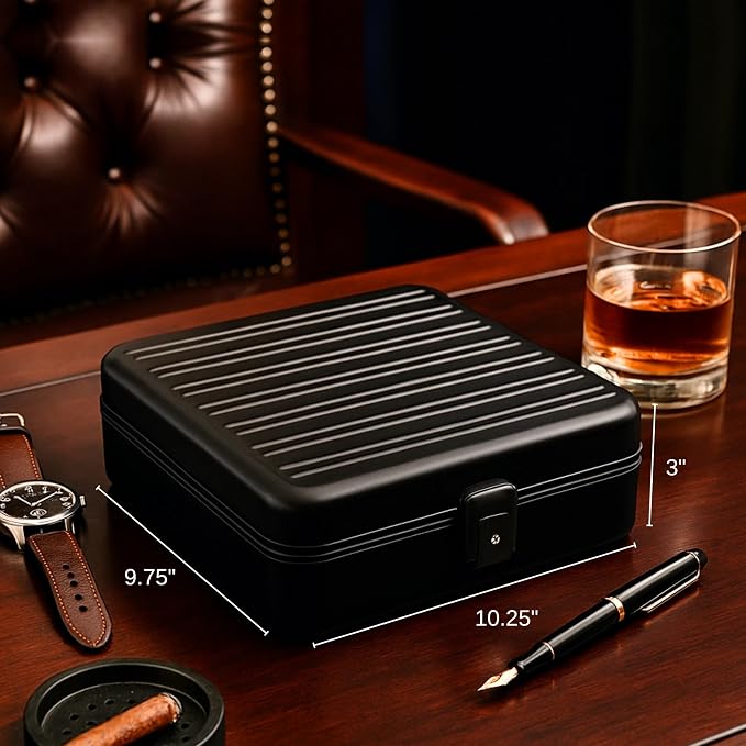 Bey-Berk Prague Aluminum Watch Case in Matte Black – 9-Slot Locking Travel Box - Image 2