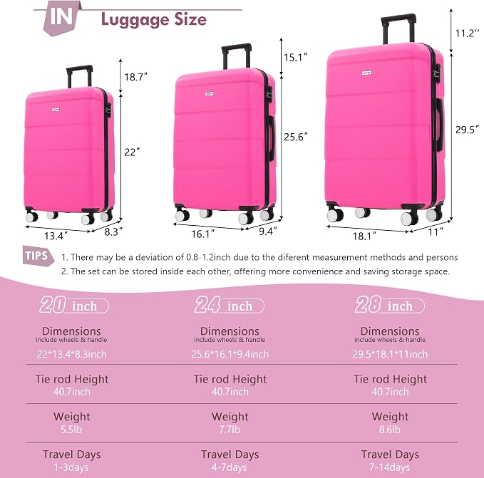 Merax Luggage Sets of 3 Piece Carry on Suitcase Airline Approved, Hardcase - Image 2