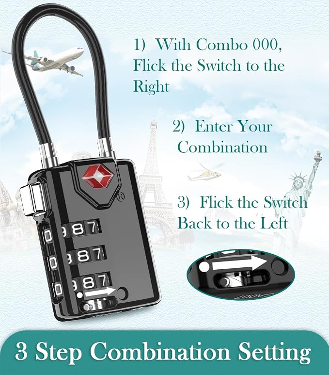 Search Alert TSA Approved Travel Combination Luggage Cable Locks - Image 5