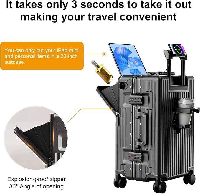 Zipperless Luggage, Polycarbonate Aluminum Hardshell, Expandable Carry-On - Image 7