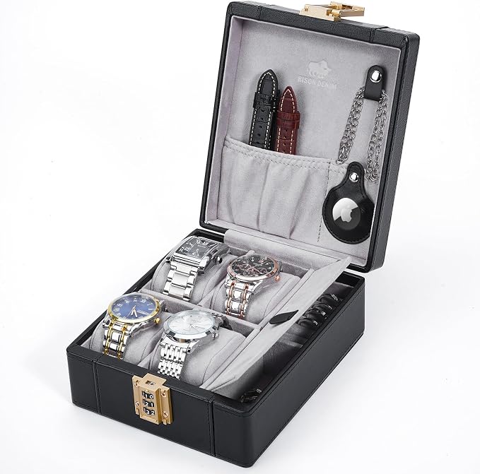 BISON DENIM Watch Box, 4 Watch Travel Case by BISONDENIM