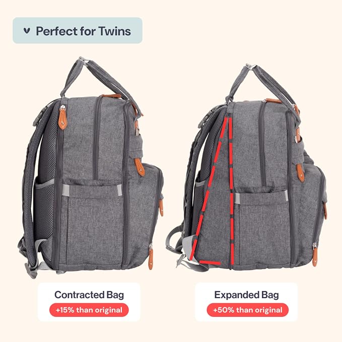 BabbleRoo Extra Large Diaper Bag Backpack, Expandable Baby Bag - Image 2