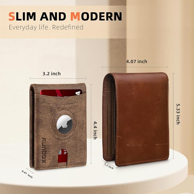 RUNBOX AirTag-Wallet-Mens-Slim-RFID Blocking Wallets Leather - Image 4