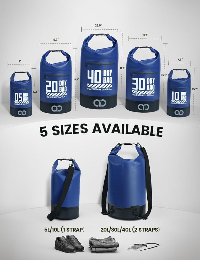 Lamicall Dry Bag Waterproof Backpack - 5L/10L/20L/30L/40L Roll Top Waterproof - Image 2