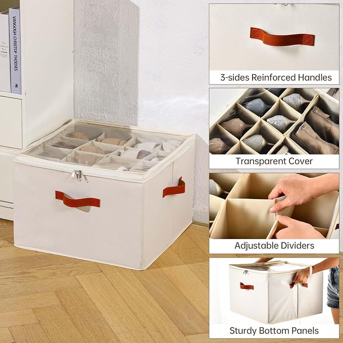 Shoe Organizer for Closet, 2 Pack Foldable Shoe Storage Containers, Fits up to - Image 4