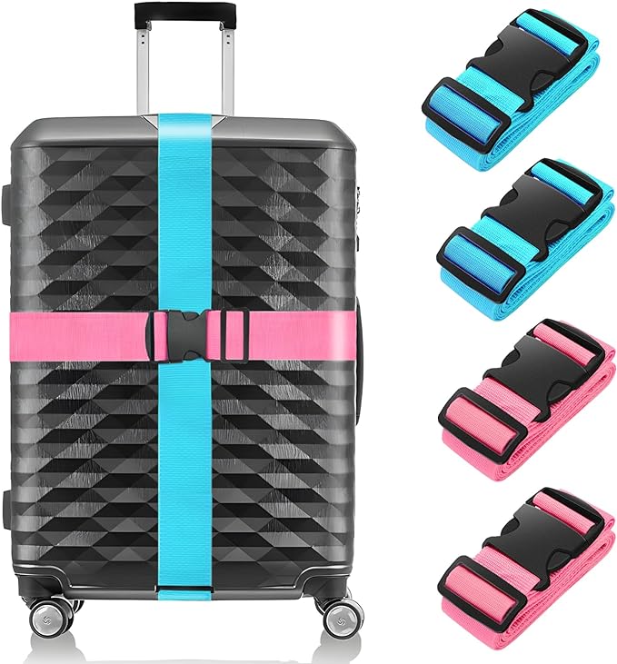 BILIONE 4 Pack Luggage Straps 79" Long Belts Keep Suitcase Secure While by BILIONE