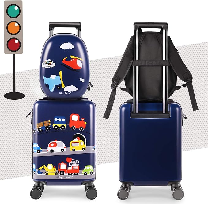 iPlay, iLearn Airplane Kids Luggage, Boys Carry On Suitcase, Toddler Rolling - Image 2