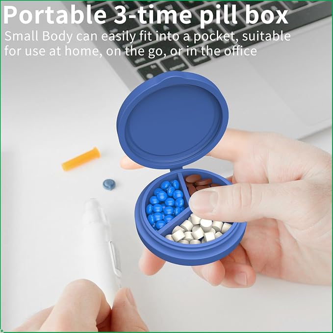 2 Pack Small Pill Box, 3 Compartment Round Silicone Travel Pill Box - Image 3