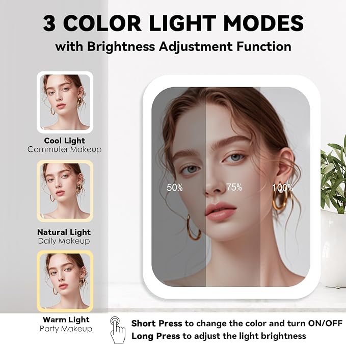 Travel Makeup Bag with LED Mirror and 10x magnifying glass with 3 Lighted - Image 3