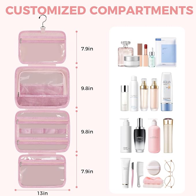 Toiletry Bag For women, Portable Hanging Organizer, 4 Leakproof Compartment for - Image 2