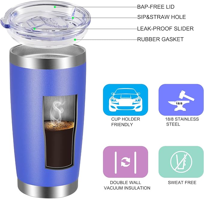 VEGOND 20oz Tumbler with Lid and Straw Stainless Steel Tumbler Cup Bulk Vacuum - Image 2