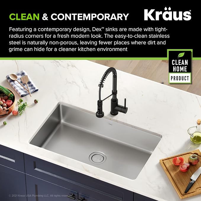 KRAUS Dex 32-inch Undermount 16 Gauge Stainless Steel Single Bowl Kitchen Sink - Image 4
