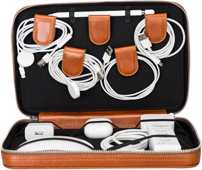 Medicine Handmade Leather Cable Organizer Bag – Full-Grain Leather Travel Tech by TORONATA