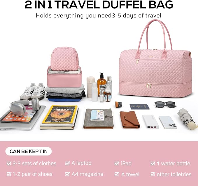 Travel Duffle Bag for Women Weekender Overnight Bag - Image 4