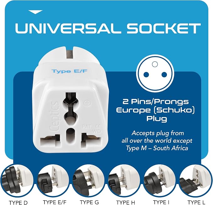 Ceptics Schuko, Germany France Travel Power Adapter, Grounded European Plug - Image 6