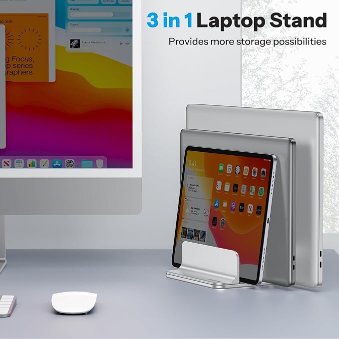 OMOTON 3-Slot Vertical Laptop Stand, Desktop Aluminum Stand - Image 6