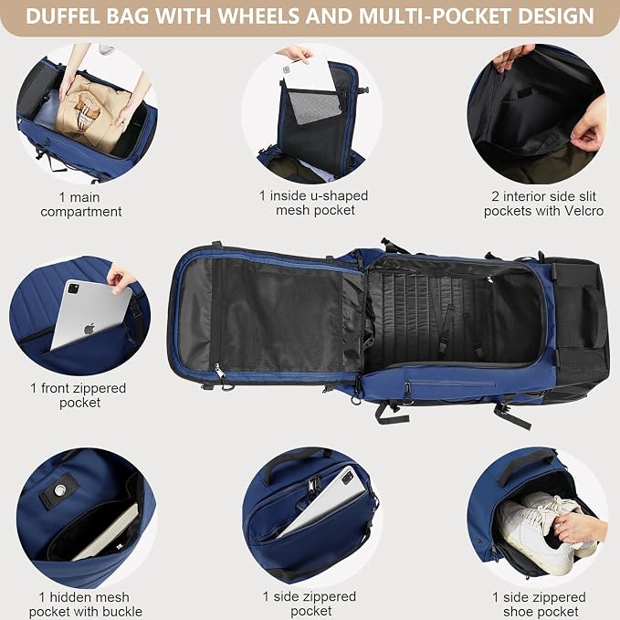 CONTAIL 86L Foldable Wheeled Duffel Backpack - Image 6