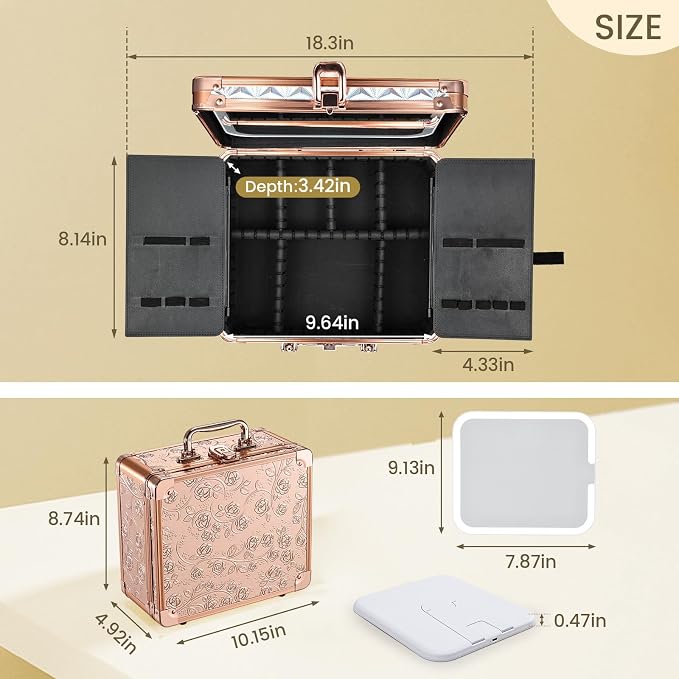 Makeup Case with Magnetic Lighted Mirror Cosmetic Train Box Detachable LED - Image 6
