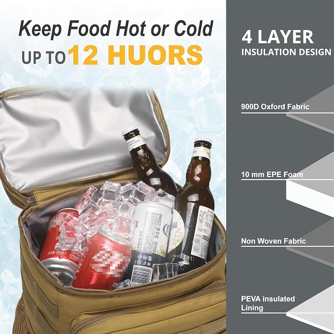Tactical Backpack Cooler, Soft Lightweight Leakproof Cooler Backpack, Insulated - Image 3