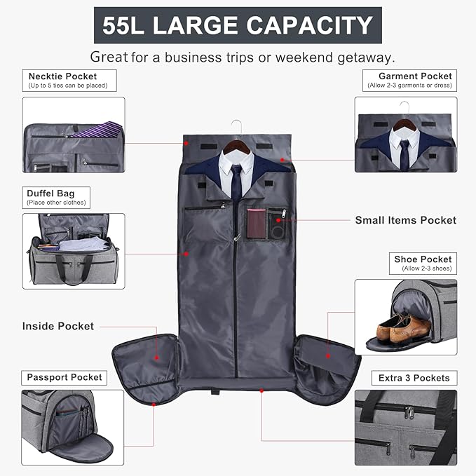 Bukere Carry on Garment Bag for Travel, Convertible Travel Duffel Suit Bag - Image 2