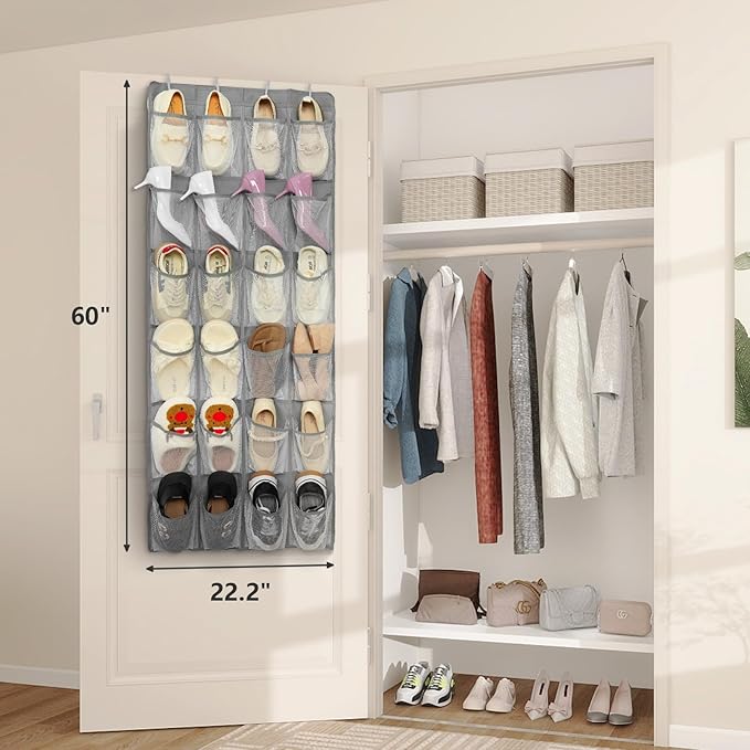 FENTEC 24 Pockets Over the Door Shoe Organizer Hanging Shoe Organizer - Image 4