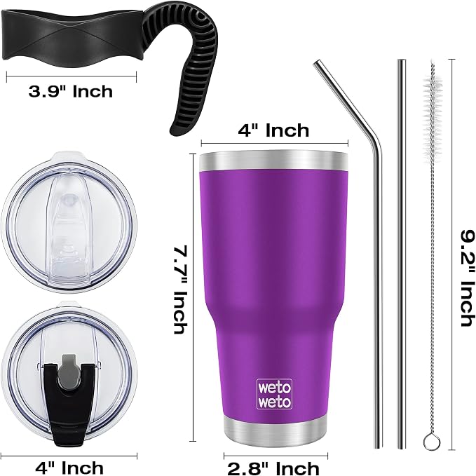 WETOWETO 30 oz Tumbler with 2 Lids and 2 Straws, 18/8 Stainless Steel Vacuum - Image 3