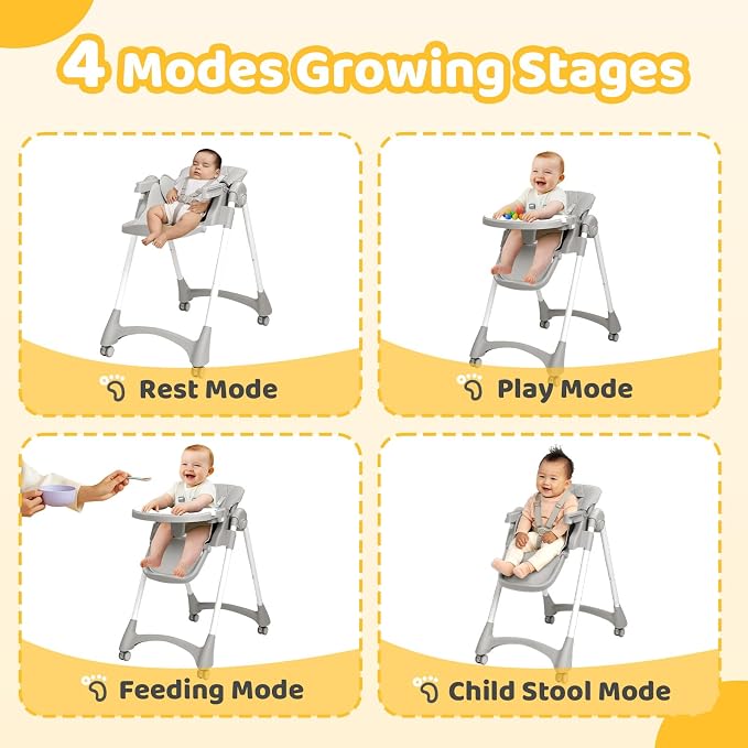 JOYMOR Foldable Baby High Chair, 4 in 1 Convertible Highchair - Image 2