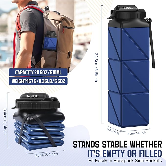 Collapsible Water Bottles 20.6oz Foldable Water Bottle BPA Free Reusable - Image 5