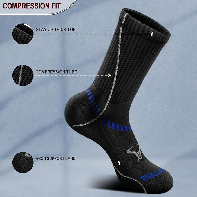 BULLIANT Compression Socks for Men 6Pairs, Athletic Crew Socks Cushioned For - Image 4