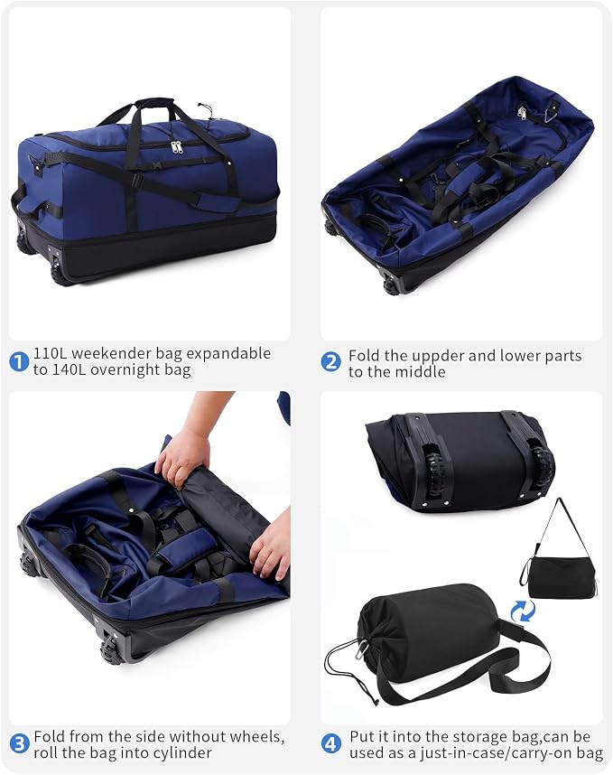 CONTAIL 32”110L Expandable 140L Rolling Duffle Bag - Image 6